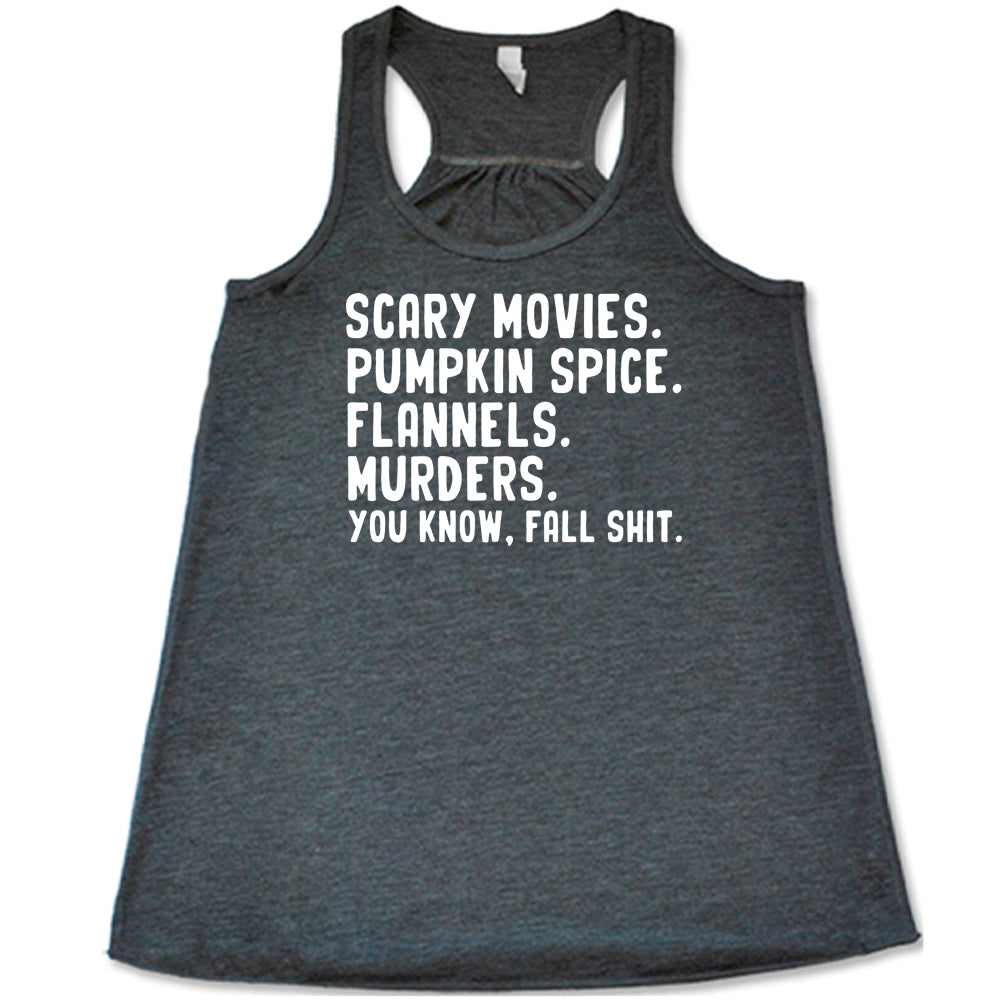 Spooky Halloween Shirt - Scary Movies, Pumpkin Spice & Flannels Design - Funny Autumn Graphic Tee for Fall Parties, Pumpkin Picking & Cozy Seasonal Outfits