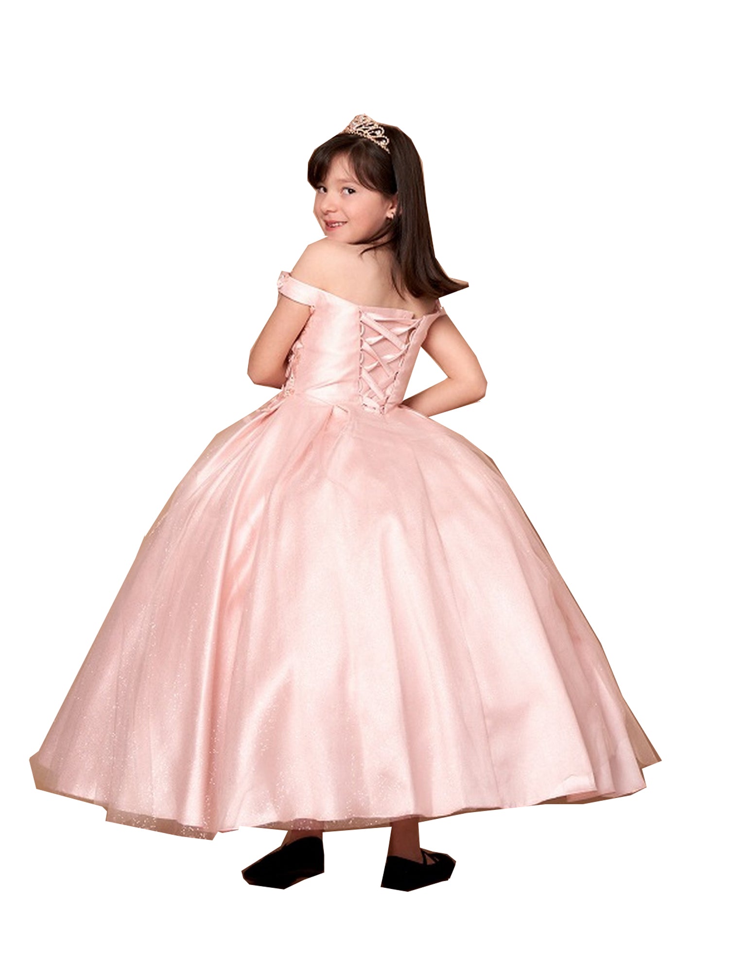 Elegant 3D Flower Organza Lace Off Shoulder Pageant Dress for Girls Size 8-16 | Big Girls Blush Prom Gown | Perfect for Pageants, Weddings & Special Occasions
