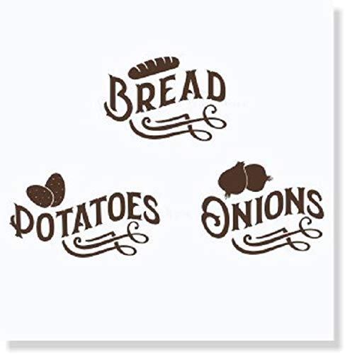 Farmhouse Kitchen Wall Decals - 5x23 Inch Vinyl Stickers for Bread, Potatoes & Onions Storage (Chocolate Brown) - Perfect for Pantry Organization & Rustic Home Decor