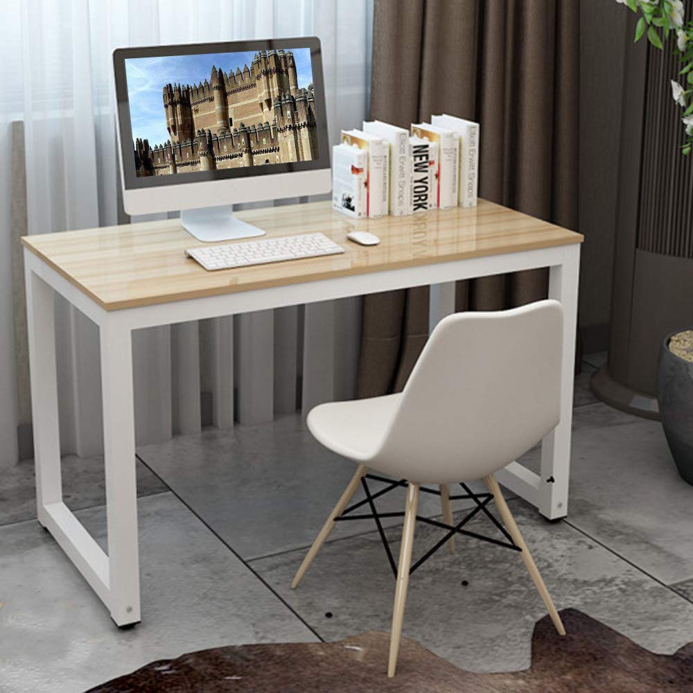 43-inch Oak Wooden Computer Desk - Sturdy PC Laptop Workstation for Gaming, Writing & Study | Home Office Furniture for Small Spaces & Dorm Rooms