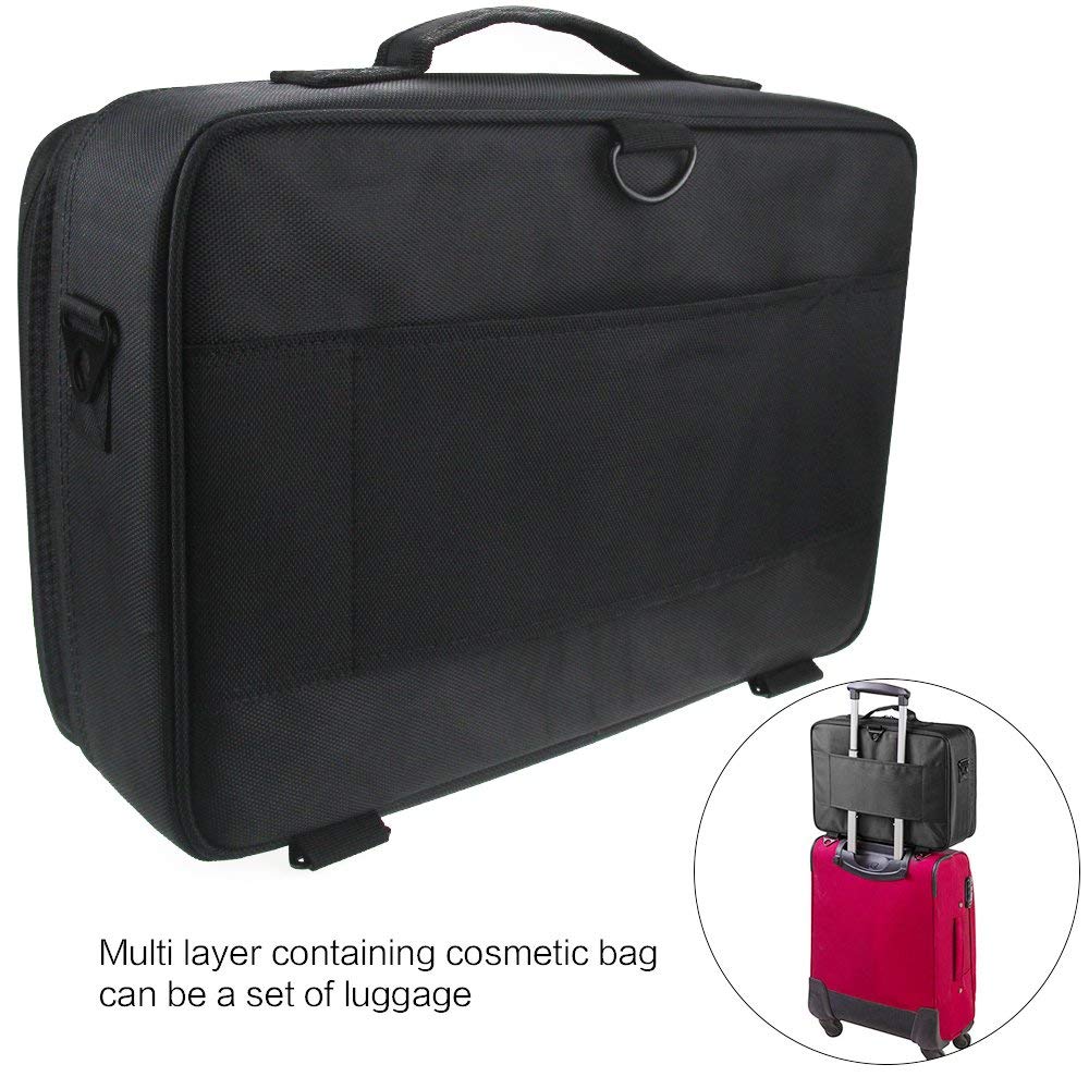 BLUSHIA Large Makeup Organizer Box 16x12x5 Inches - Cosmetic Storage Case with Brush Holder for Women | Travel Vanity Bag, Beauty Pouch & Makeup Kit | Perfect for Home, Salon & Travel Use