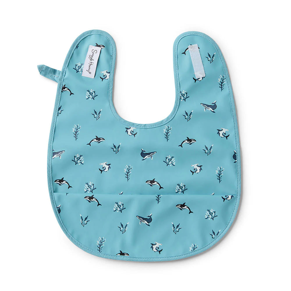 Waterproof Baby Bib - Snuggle Hunny Soft & Absorbent Feeding Bib for Infants & Toddlers, Blue Ocean Design - Perfect for Mealtime, Travel & Messy Play