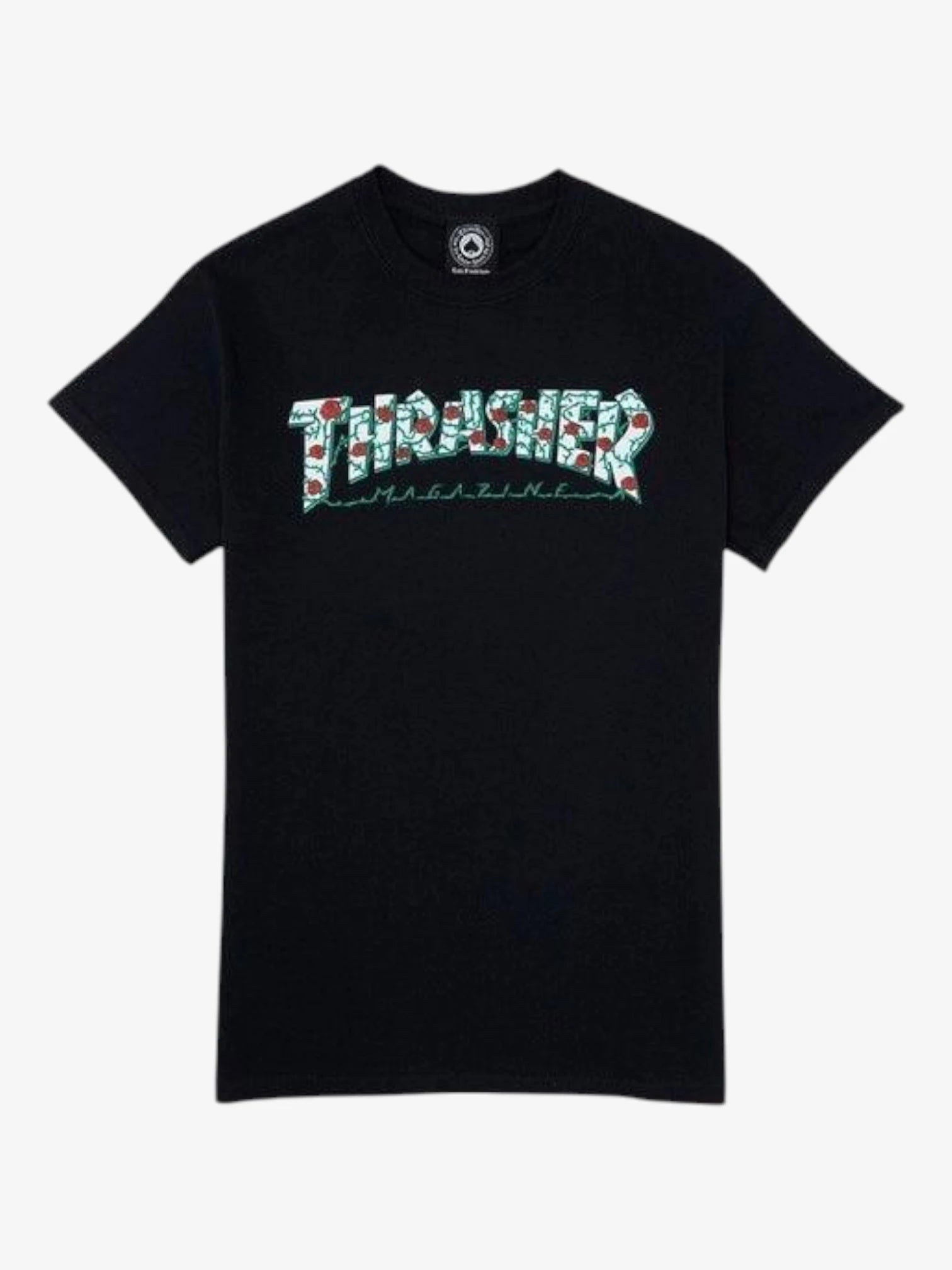 Thrasher Roses Women's T-Shirt - Black & White Graphic Tee for Skateboarding, Streetwear & Casual Outfits