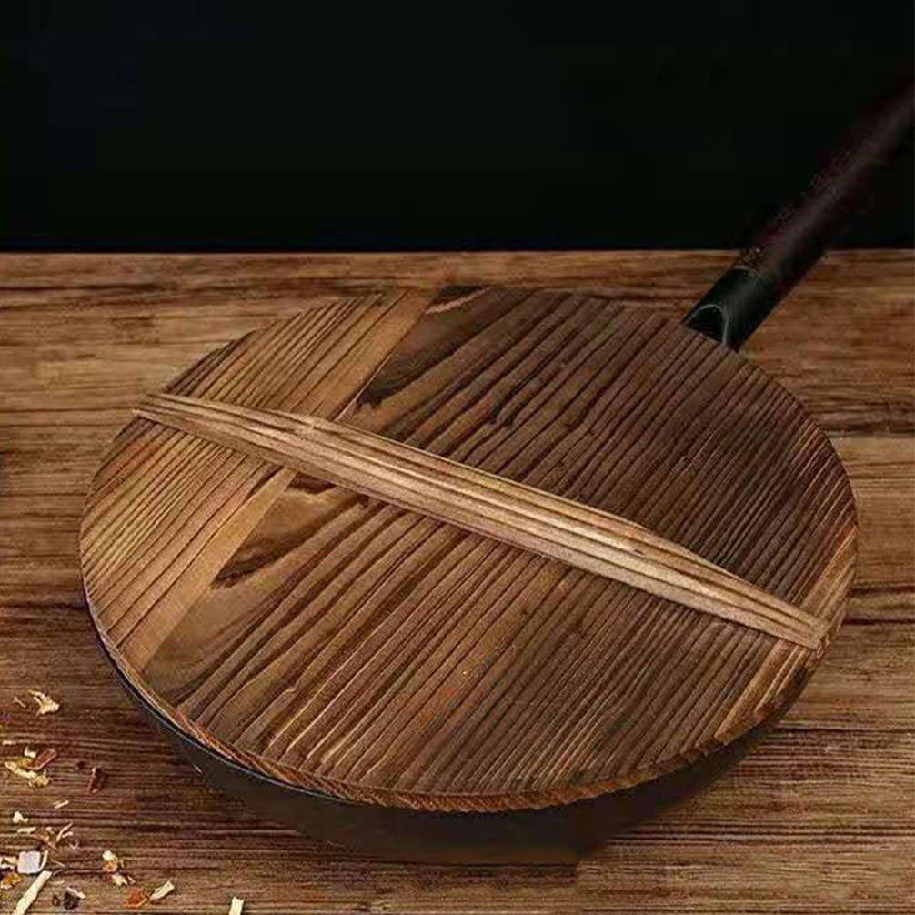 **ERINGOGO 12.6-Inch Wooden Otoshibuta Lid for Cast Iron Wok, Fry Pan & Skillet – 32cm Diameter with Handle – Durable Kitchen Tool Accessory for Simmering, Steaming & Braising**