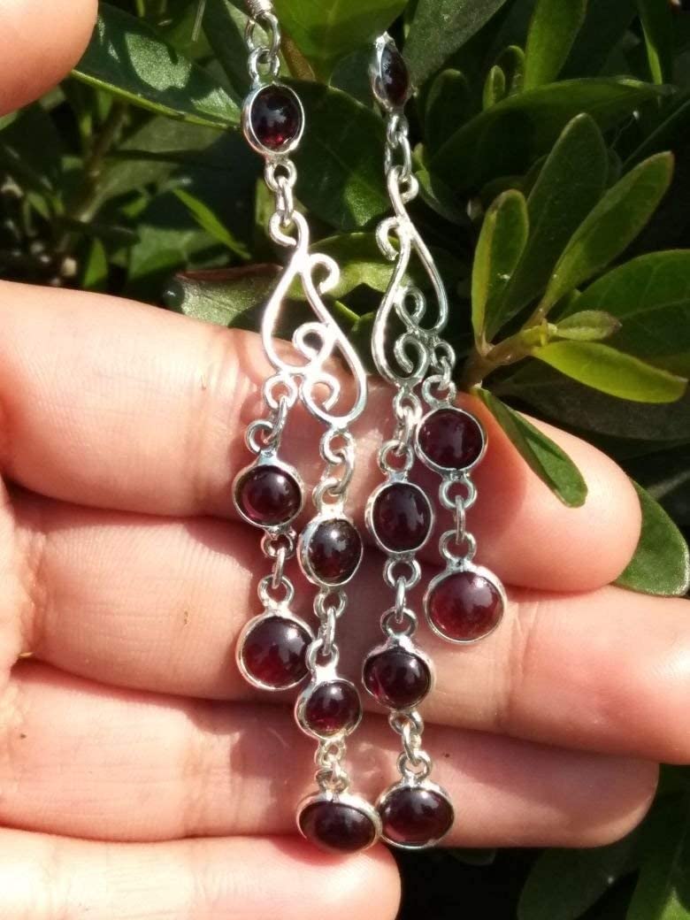 Garnet Earrings for Women - Sterling Silver Dangle Earrings, Long Red Gemstone Jewelry | Trendy Fashion Accessories for Wife, Bridesmaids & Anniversary Gifts | Perfect for Weddings, Parties & Special Occasions