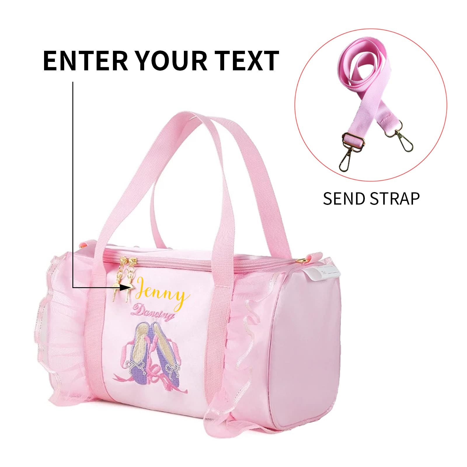 Personalized Kids Ballet Dance Bag - Large Capacity Waterproof Tote for Girls | Custom Dance Duffle Bag with Pink Lace | Perfect for Ballet Classes, Yoga Practice & Travel Accessories
