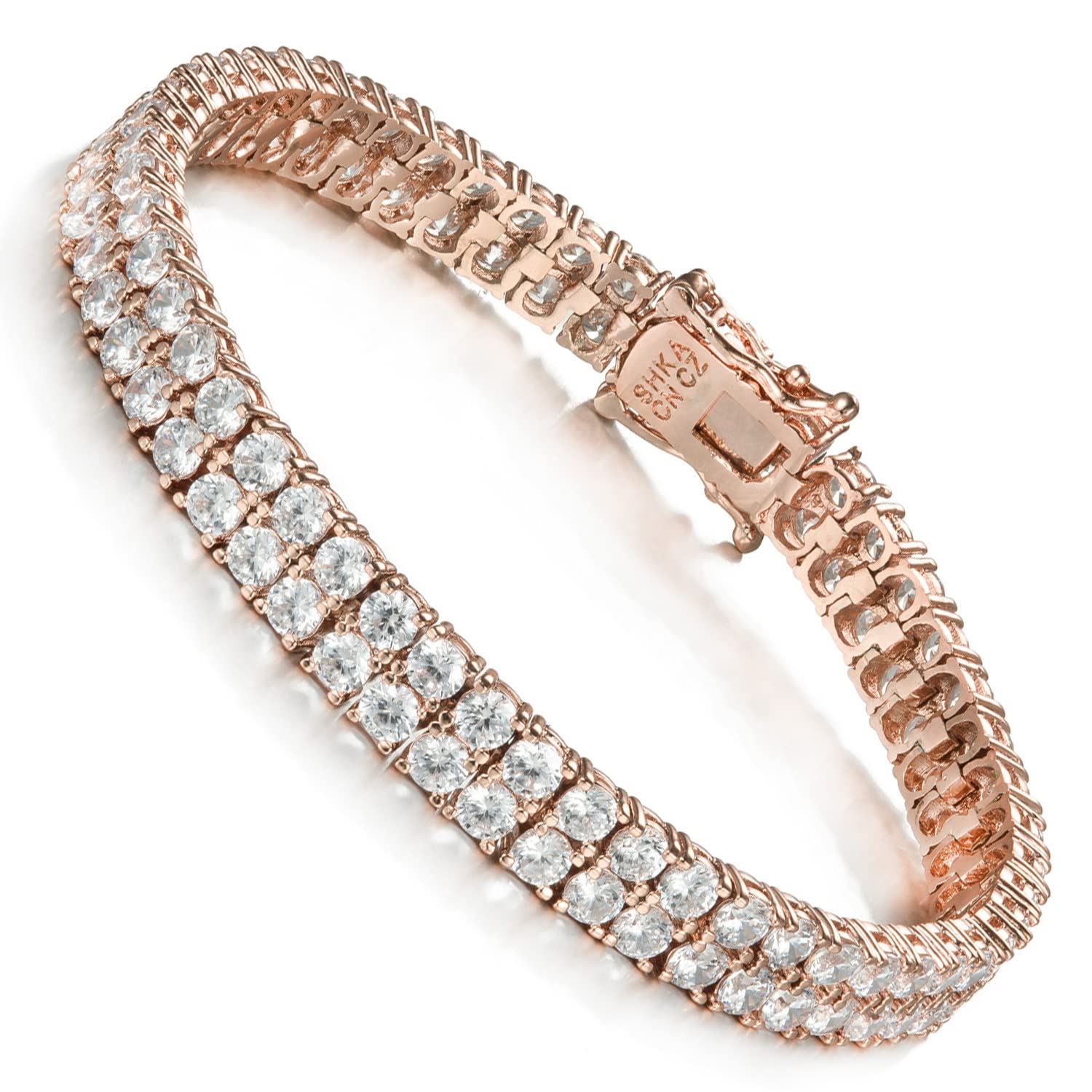 SHKA 2 Rows Tennis Bracelet 18K Gold Plated Women's Bracelet with Sparkling Cubic Zirconia - Elegant Jewelry for Weddings, Parties & Special Occasions