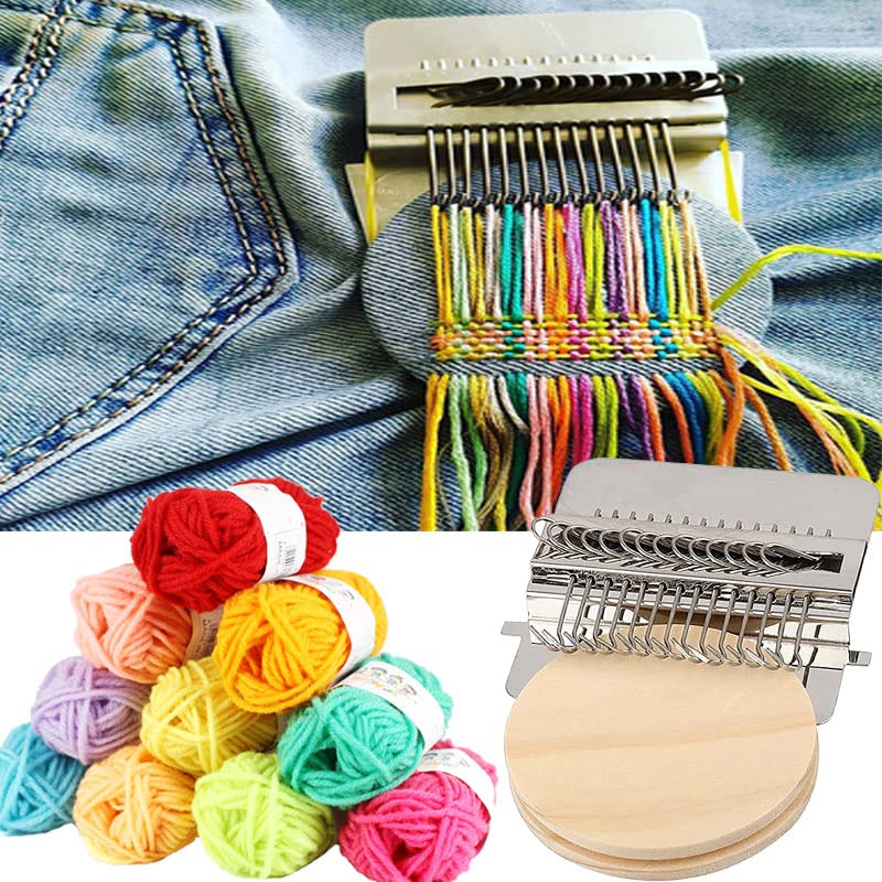 2PCS DIY Wooden Darning Machine Wavy Weaving Tool - 14 Needle Multifunctional Cloth Mender for Clothes & Jeans Repair | Perfect for Home Sewing, Fabric Restoration & DIY Crafts