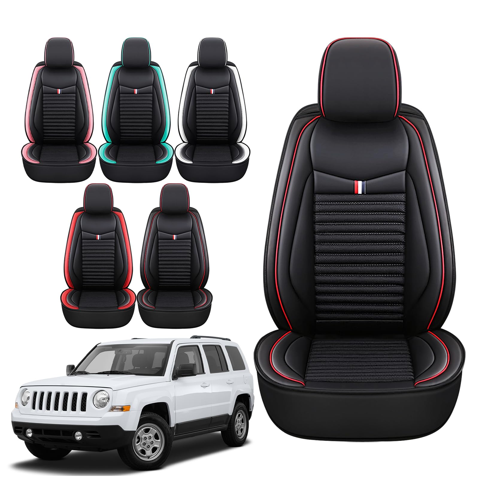 2009-2017 Jeep Patriot Custom Fit Leather Car Seat Covers - Universal Anti-Slip Design for Sedans, SUVs & Trucks (Black Red Bars) - Perfect for Road Trips, Daily Commuting & Off-Road Adventures