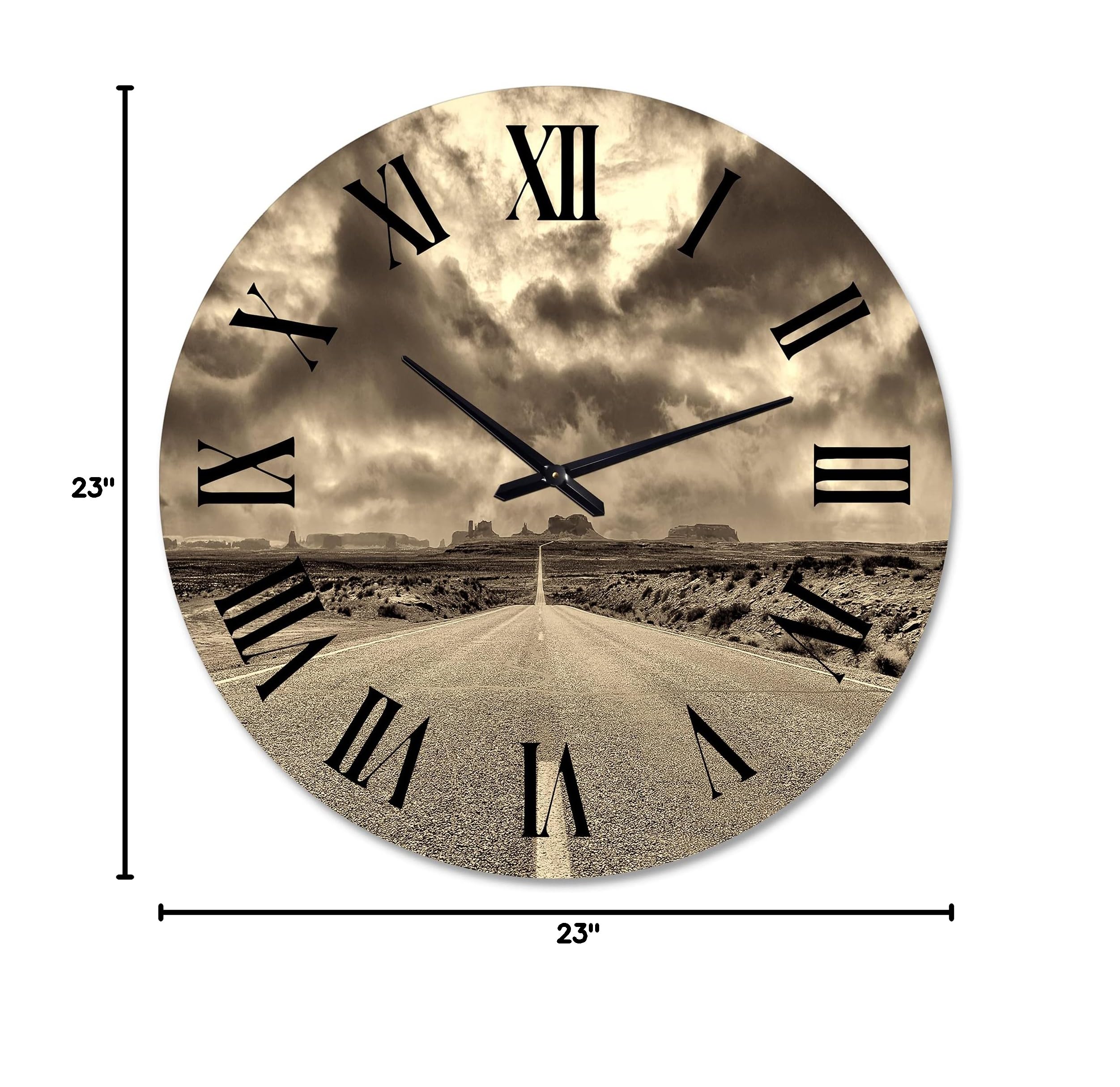 DesignQ Traditional Wall Clock 'The Road to Monument Valley' - Large Landscape & Nature Wall Clock for Living Room, Bedroom, Office Decor - Perfect for Home, Office, and Gift Giving