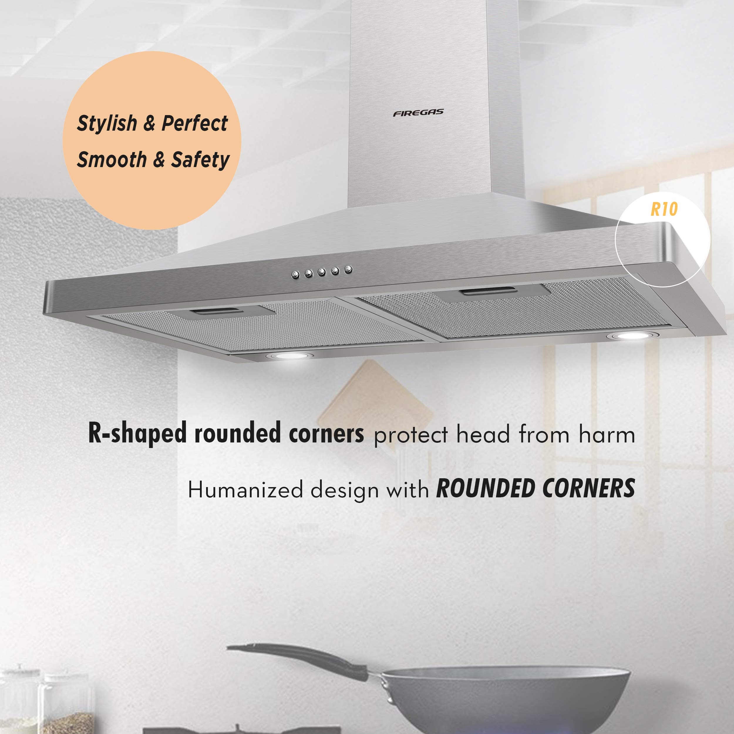 FIREGAS 30-inch Wall Mount Range Hood - 400 CFM Stainless Steel Kitchen Vent Hood with 3-Speed Exhaust Fan | Ducted/Ductless Convertible Design, LED Lights & Push Button Controls | Includes Charcoal Filters - Perfect for Modern Kitchens & Home Renovations