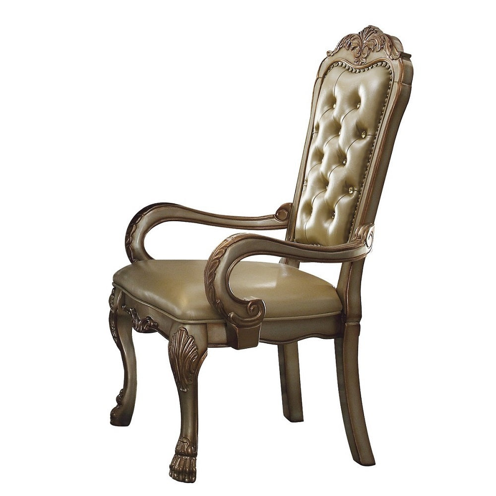 Luxury Bone & Gold Patina Tufted Armchair Set of 2 - Mid-Century Modern Velvet Accent Chairs for Living Room, Bedroom, or Office Decor