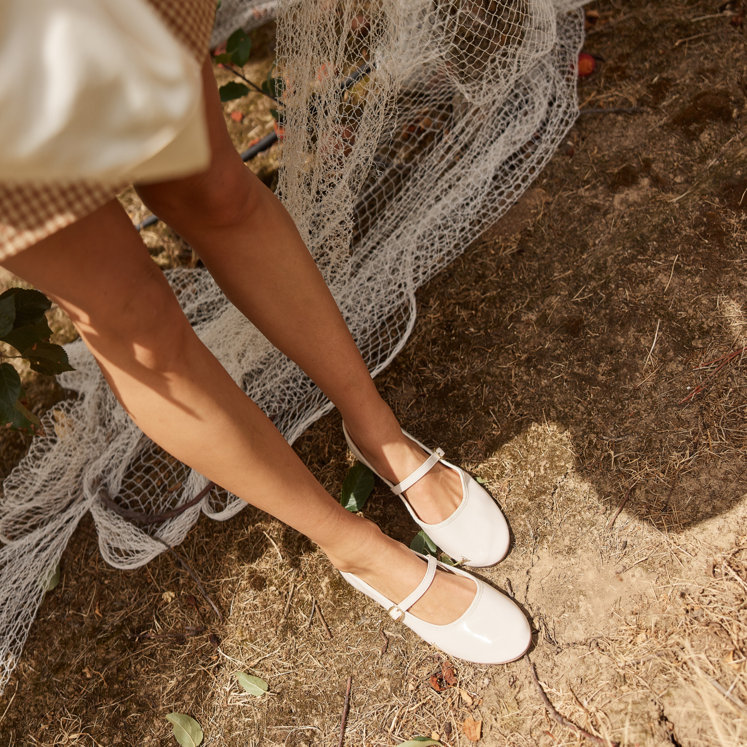 Bambi Mary Jane Flats - Bone Patent Leather Shoes for Women | Comfortable & Stylish Ballet Flats for Work, Casual & Wedding Occasions