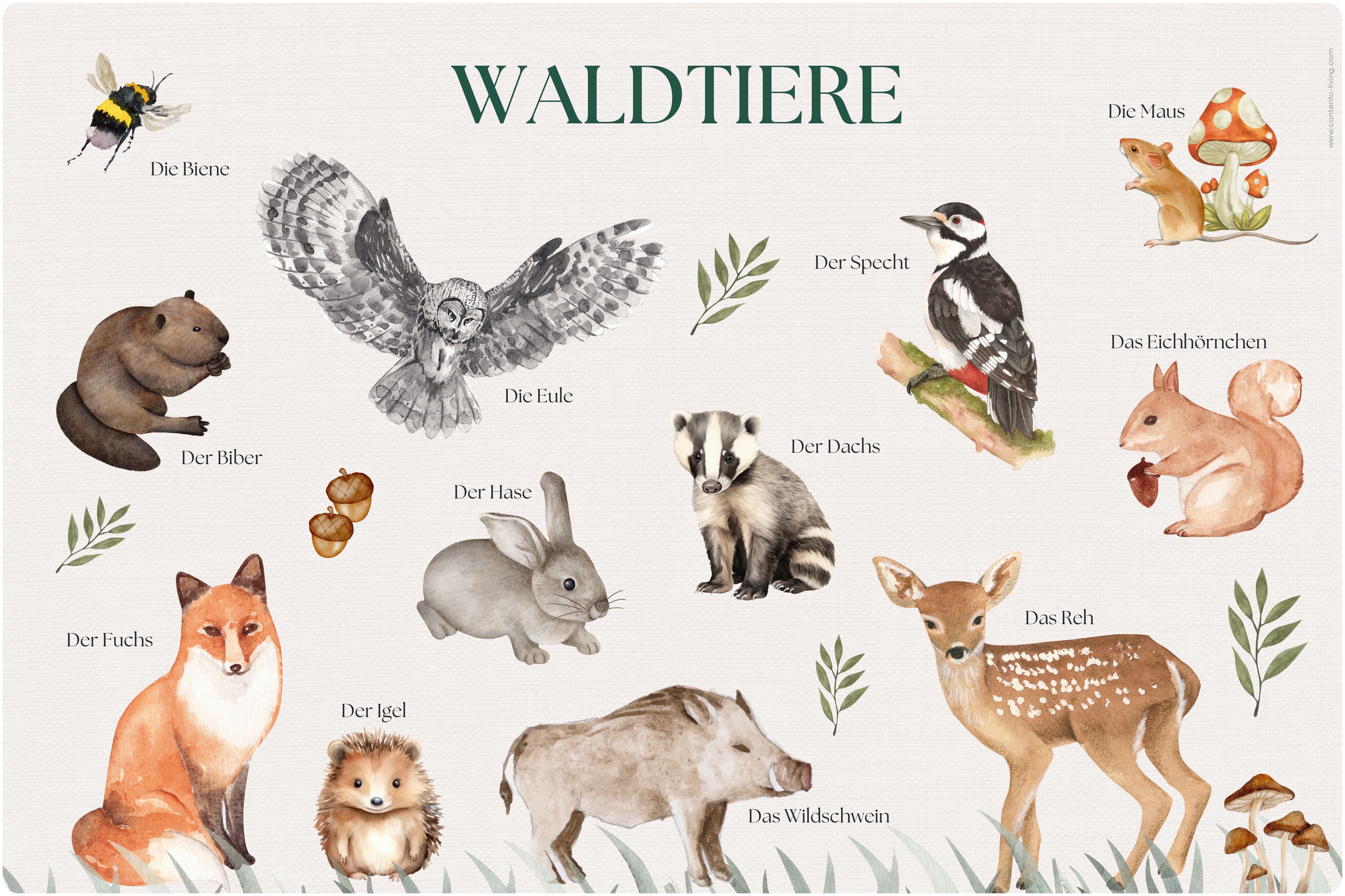 60cm x 40cm Kids Wildlife Desk Mat - Non-Slip Study Table Protector for Children's Room, School & Home Learning - Cartoon Animal Design