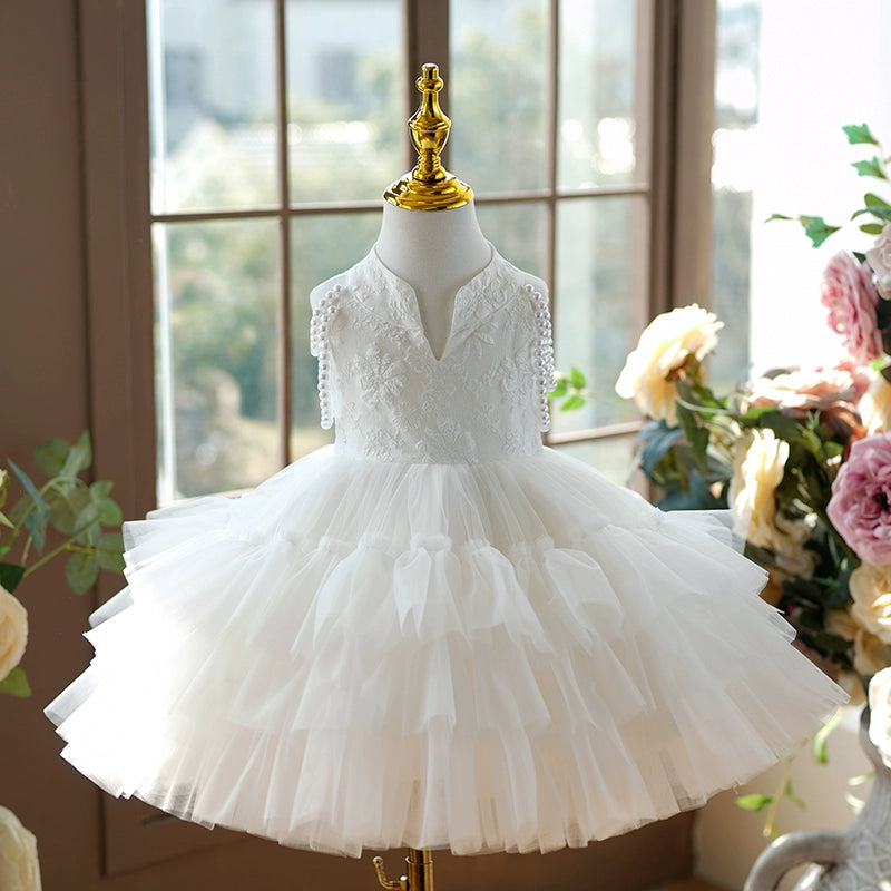 Elegant Baby Girl First Communion Dress with Lace Pattern - Toddler Christening Gown for Baptism & Special Occasions | Perfect for Church Ceremonies, Photo Shoots & Family Celebrations