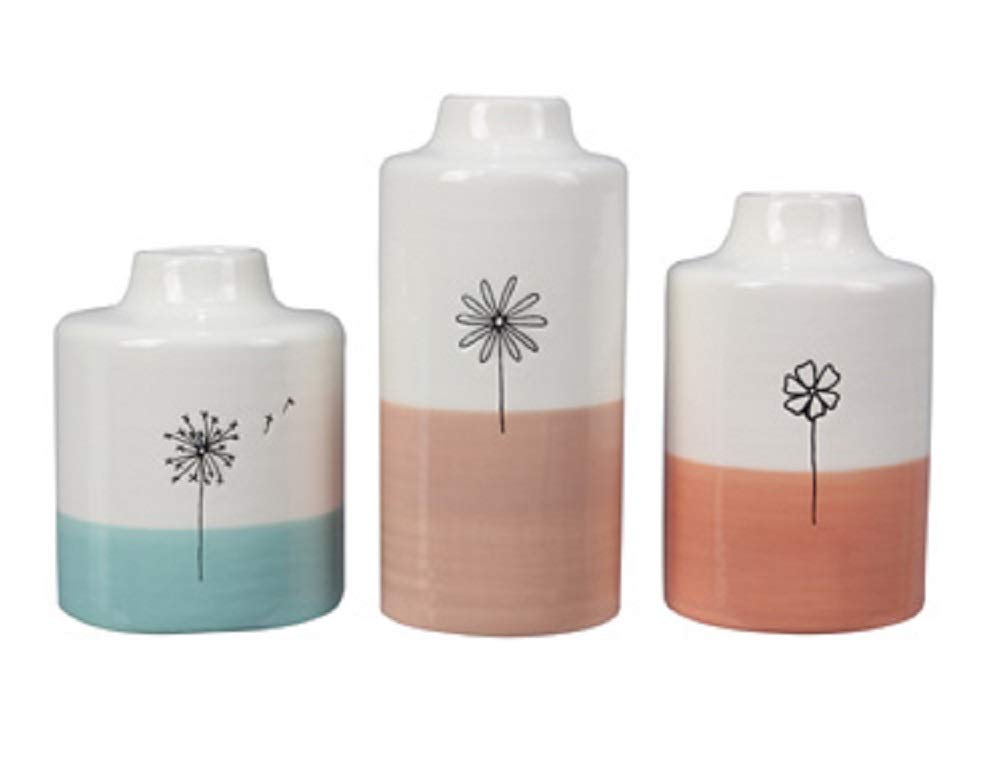 Young's Inc Antique Style Ceramic Vase Set of 3 - Elegant Flower Vases for Home Décor, Office Desk & Shelf Display | Perfect for Centerpieces, Living Room, Bedroom, Bathroom & Dining Room Decoration