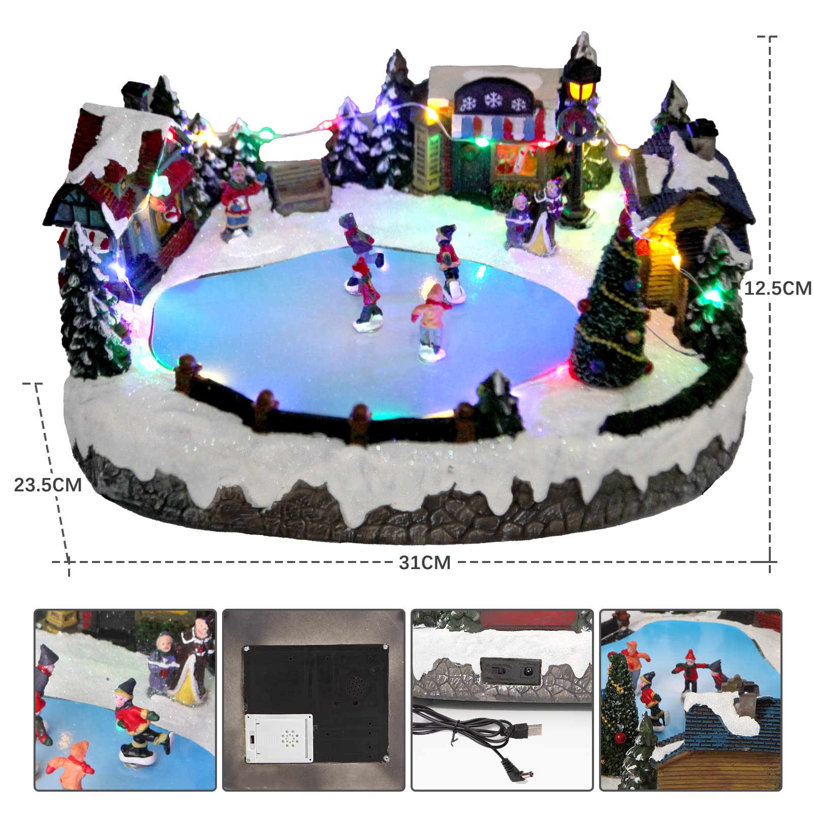 Christmas Village Snow Globe with Spinning Train & 8 Musical Tunes - Collectible Holiday Decoration for Home, Kids Room, Office Desk | Perfect Christmas Gift for Boys & Girls (Skating Scene)