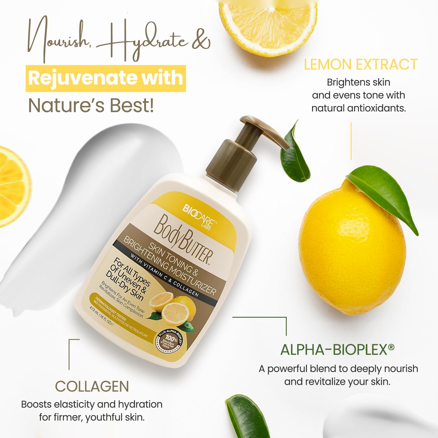 Biocare Labs Vitamin C & Collagen Body Butter - Deep Moisturizing Cream for Dry Skin | Hydrating & Anti-Aging Body Lotion for Women & Men | Perfect for Daily Skincare & Post-Shower Use