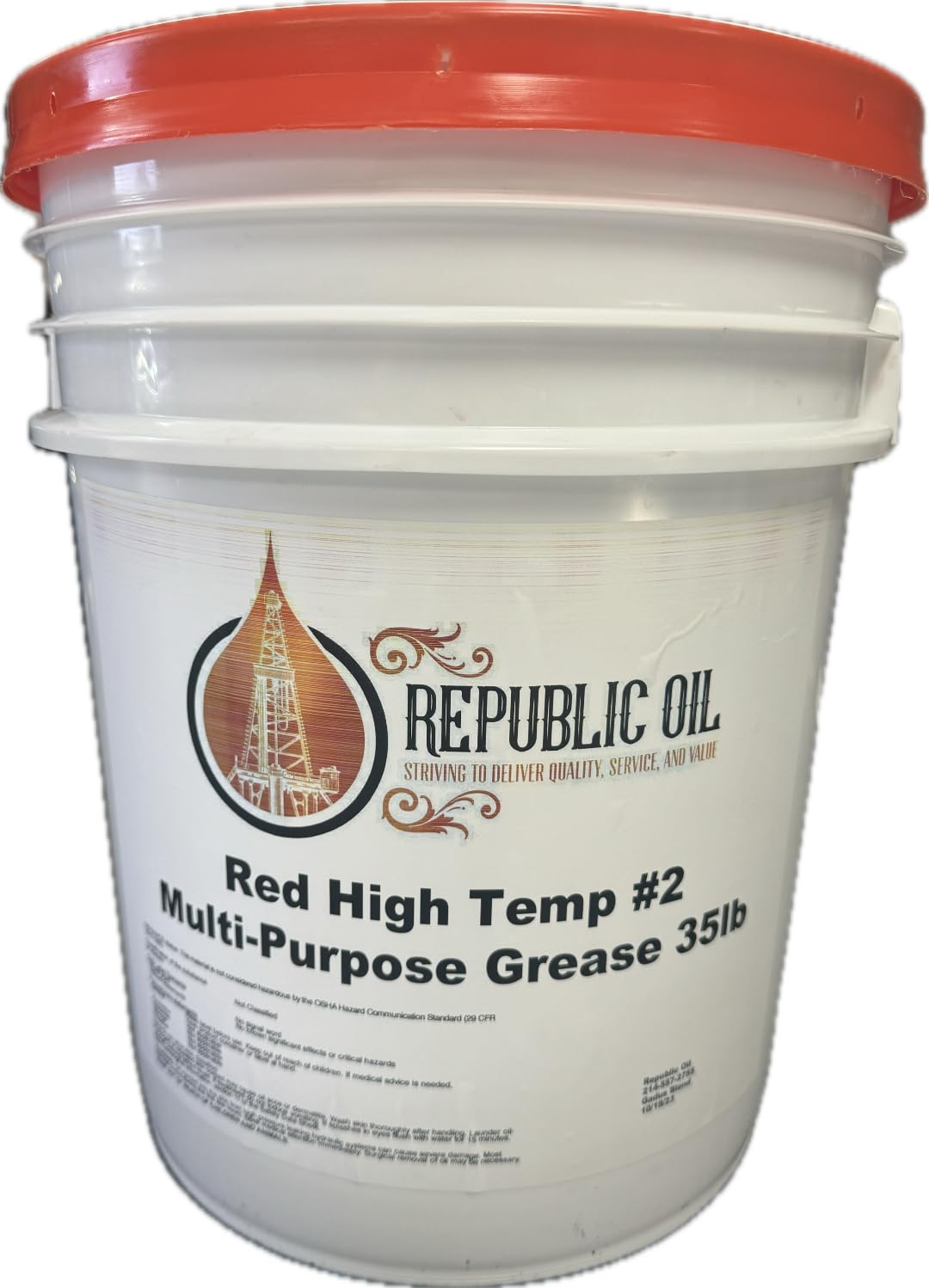 Republic Oil Red High Temp #2 Grease 35lb - Lithium Complex Multi-Purpose Lubricant for Chassis, Wheel Bearings, 5th Wheels | Extreme Pressure (EP2) | Tacky Formula for Agriculture & Construction Equipment | Heavy-Duty Industrial Use