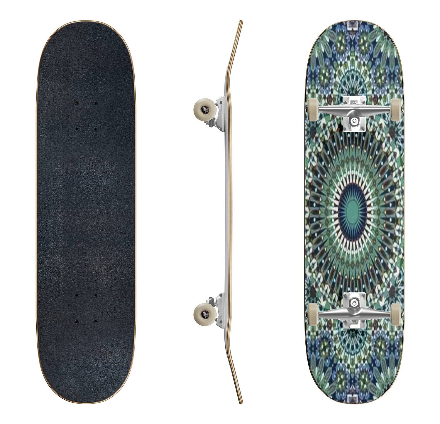 Vintage Art Deco Skateboard with Seamless Geometric Circles Design - Classic Concave Longboard for Beginners & Professionals - Perfect for Extreme Sports, Teen Gifts & Urban Commuting