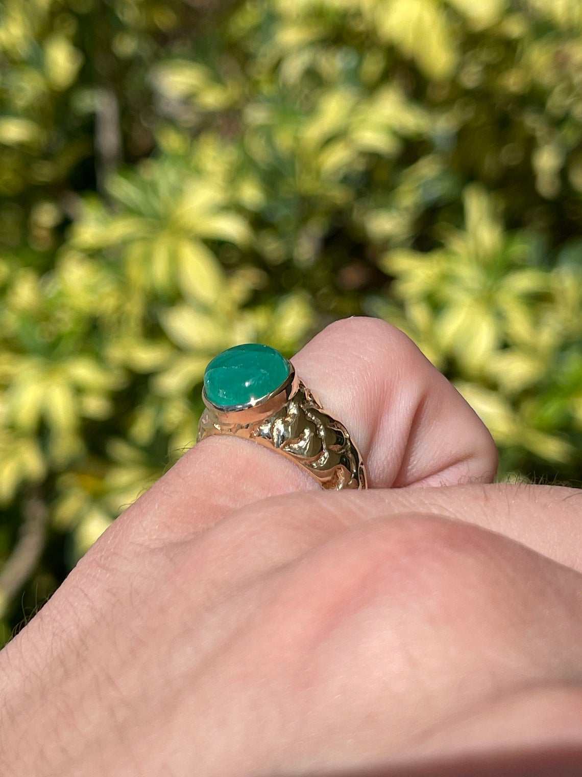 4.04 Carat 14K Gold Natural Emerald Cabochon Men's Ring for Wedding, Engagement & Special Occasions