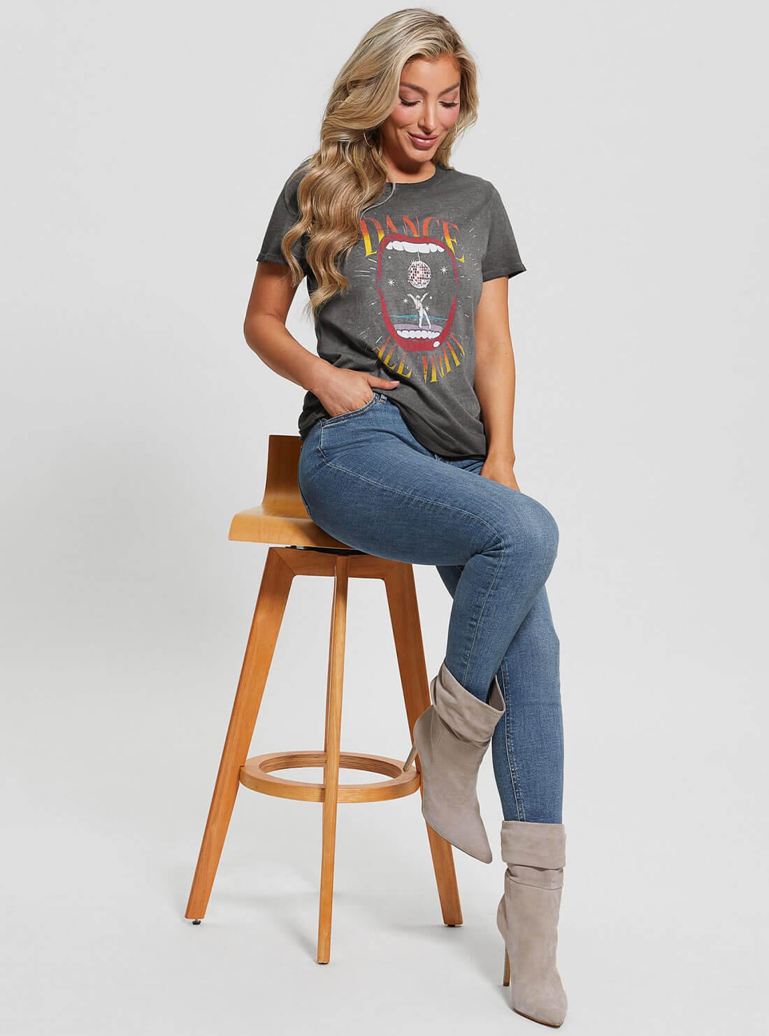 Grey Dance All Night Graphic T-Shirt - Stylish & Comfortable Cotton Tee for Concerts, Parties & Casual Wear