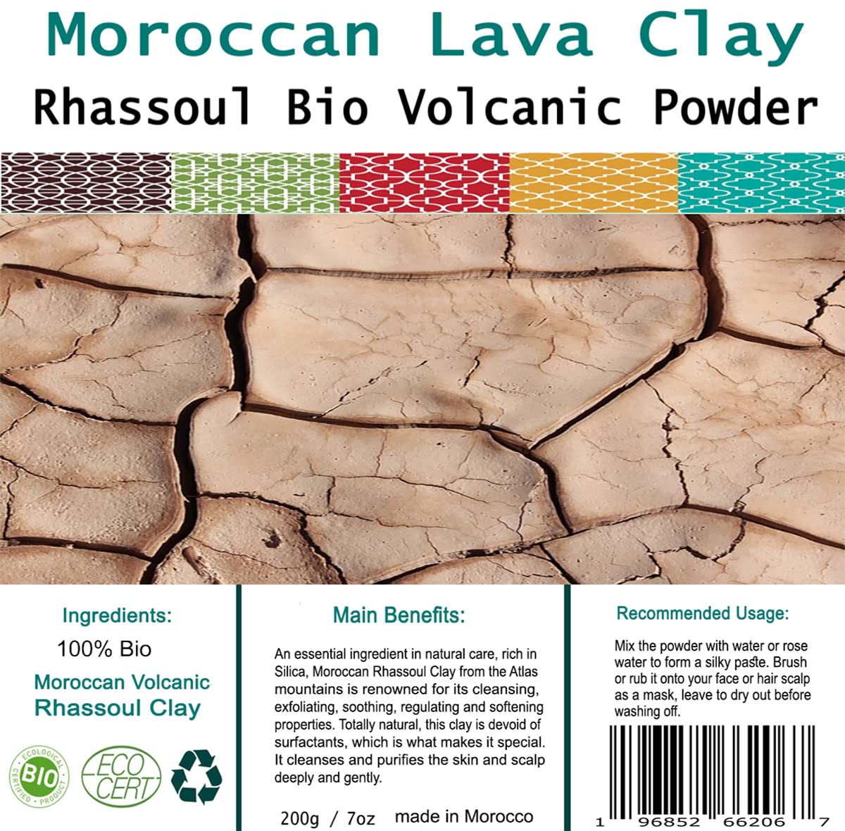 FERIHA Moroccan Rhassoul Bio Clay Powder - Organic Facial, Body & Hair Mask for Acne Treatment, Deep Cleansing & Skin Elasticity Improvement - Perfect for Spa Days, Detox Treatments & Natural Skincare Routines