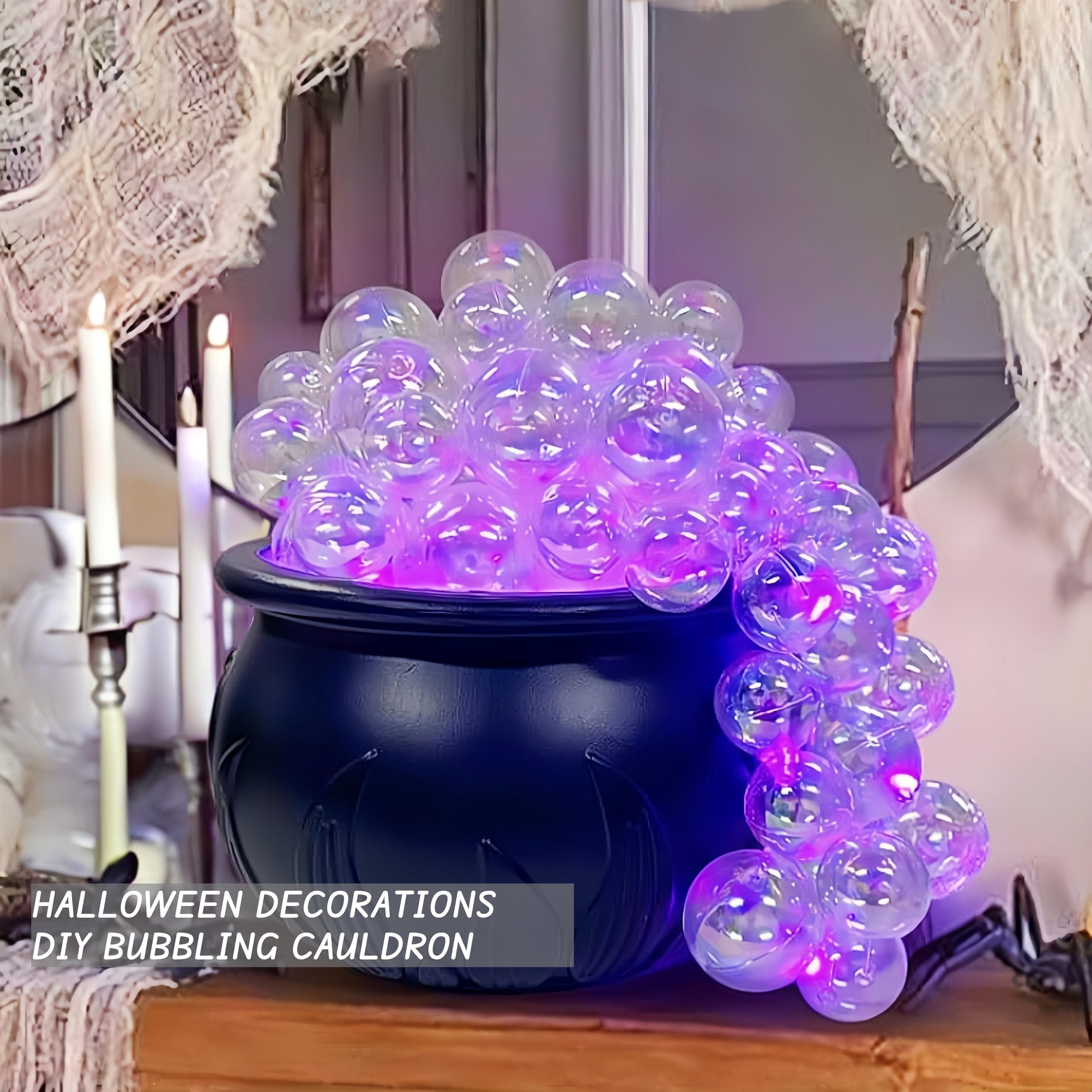 DIY Bubbling Witch Cauldron Set with Twinkling Lights - Halloween Indoor Decorations for Hocus Pocus Party, Witchcraft Theme Night & Spooky Home Decor
