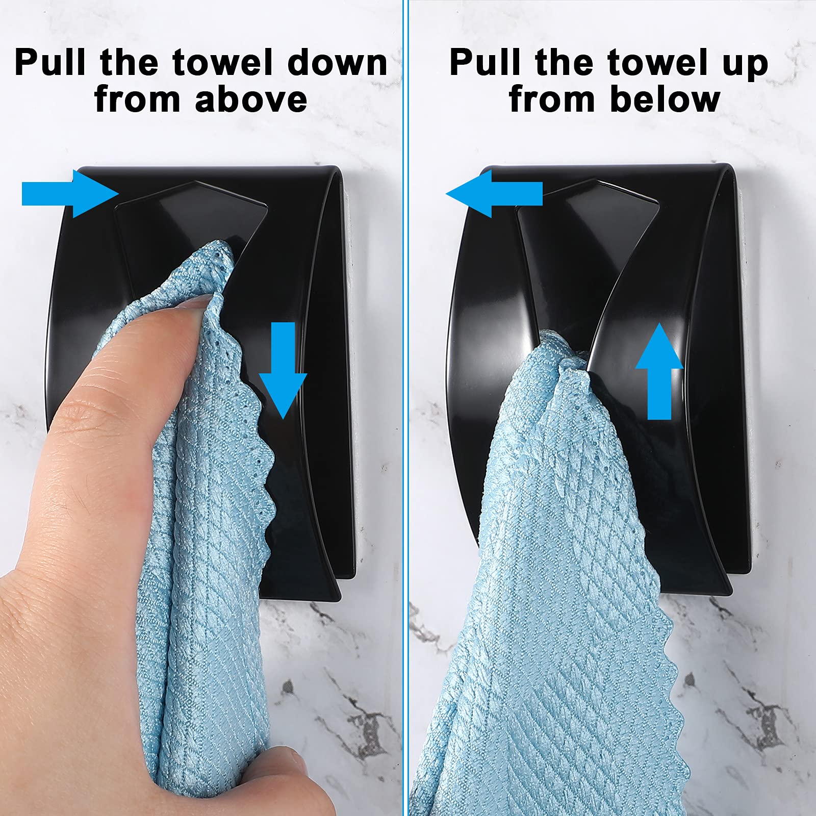 4 Pack Self Adhesive Stainless Steel Towel Hooks - No Drill Wall Mount Hangers for Kitchen, Bathroom & Laundry - Strong Hold for Dish Towels, Robes & Accessories - Perfect Space Saving Solution for Home Organization (Black)