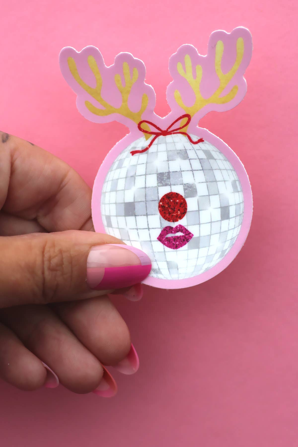 Disco Ball Reindeer Sticker - Christmas Party Decor, Holiday Decals for Windows, Laptops, Water Bottles - Fun Festive Gift Idea for Kids & Adults