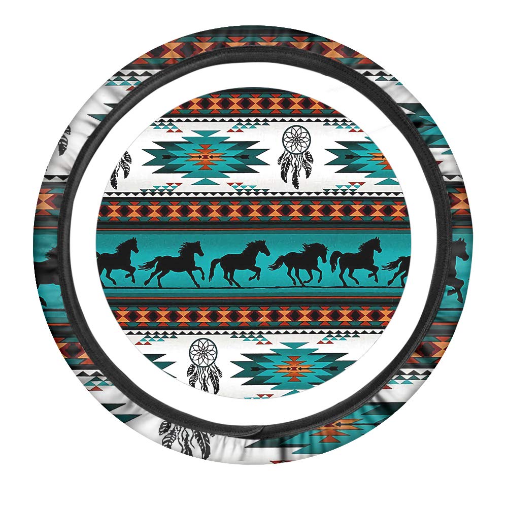 CLOHOMIN Southwest Horse Dreamcatcher Navajo Aztec Pattern Neoprene Steering Wheel Cover - Sweat-Absorbent, Universal Fit for 15 Inch Wheels - Perfect for Road Trips & Hot Weather Driving