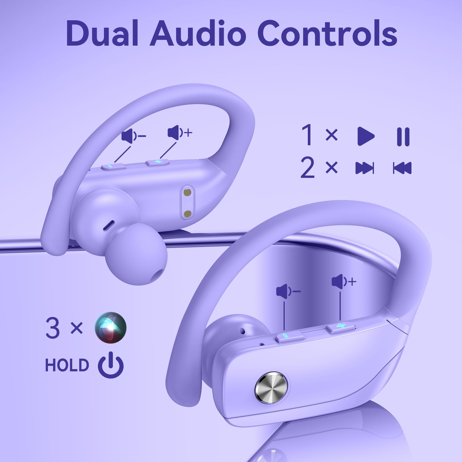 Bmani Wireless Bluetooth Earbuds - 48H Playback, LED Display, Built-in Mic, Over-Ear Sport Headphones with Earhooks for Running, Gym & Workout (Purple) - Perfect for Fitness, Commuting & Outdoor Activities
