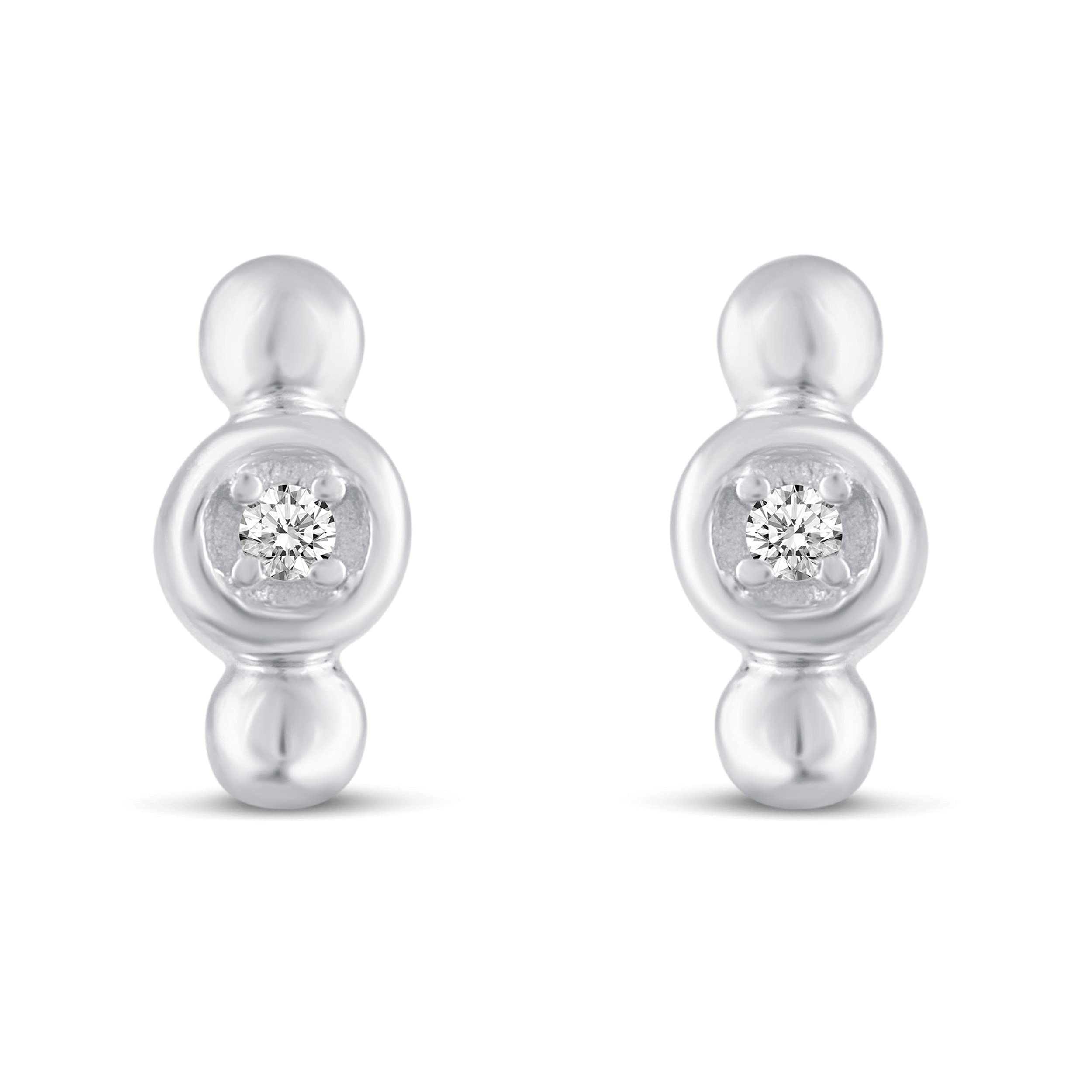 1/60 Cttw Natural Diamond 925 Sterling Silver Bar Stud Earrings for Women - Perfect for Everyday Wear, Work & Special Occasions