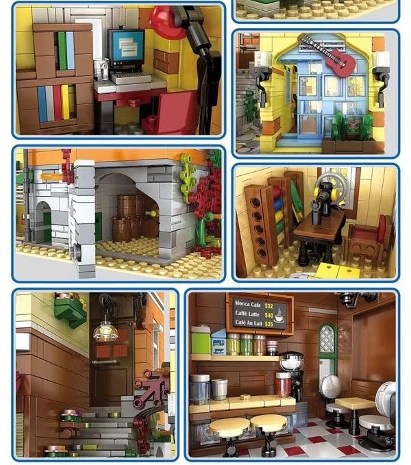 General Jim's LED Light-Up Music Store & Coffee Cafe Modular Building Blocks Set - Compatible with Lego City | Perfect for Home Decoration, Gift Ideas & Creative Play