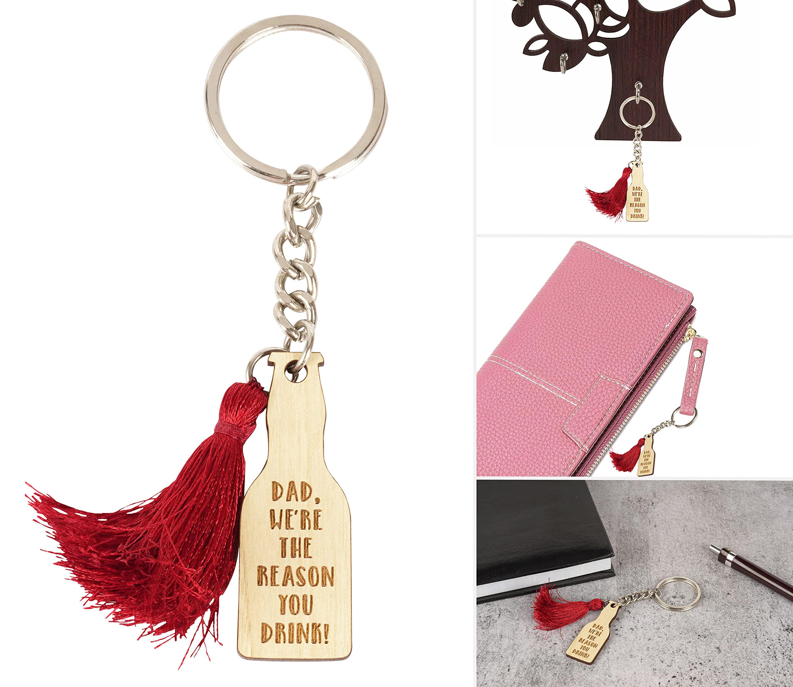 Funny Wood Engraved Keychain for Dad - Sarcastic 'We're The Reason You Drink' Novelty Gift | Perfect for Father's Day, Birthday Gifts & Everyday Humor