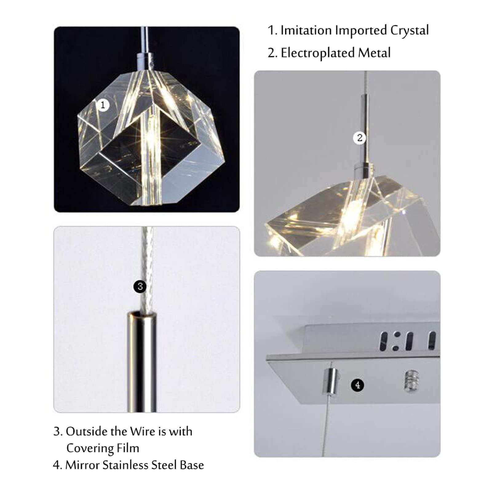 Crystal Pendant Light - Single Head Sparkling Ice Cube Chandelier with Modern LED Bulb (2W Cold White) | Elegant Lighting for Living Room, Bedroom & Dining Room | Perfect for Home Decor, Romantic Dinners & Interior Design
