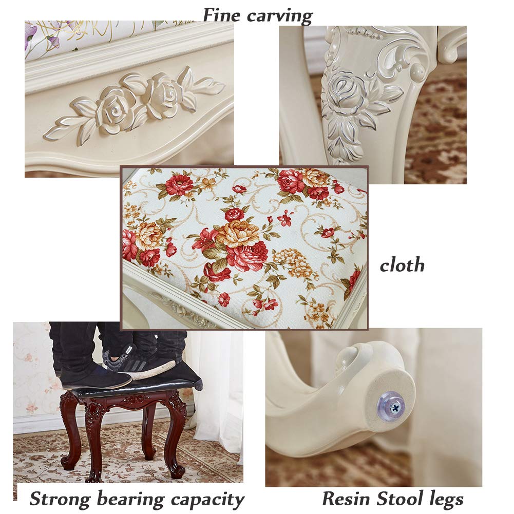 European Vanity Stool - Baroque Style Upholstered Makeup Chair with Steel Legs & High-Resilience Sponge for Dressing Room, Living Room, Bedroom | Perfect for Makeup, Piano Bench, Restaurant Seating & Home Decor