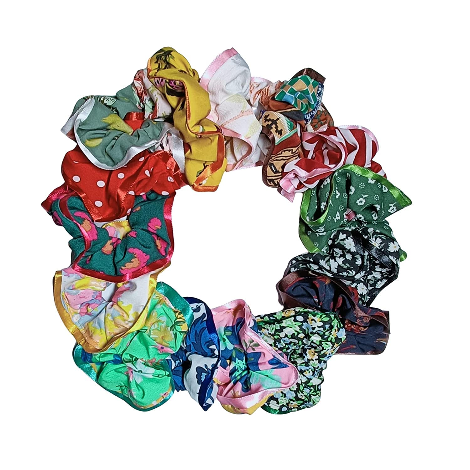 Soft Printed Hair Scrunchies with Ribbon Trim - 15 Pack Multicolor Ponytail Holders for Women & Girls | Perfect for School, Workouts, and Everyday Styling
