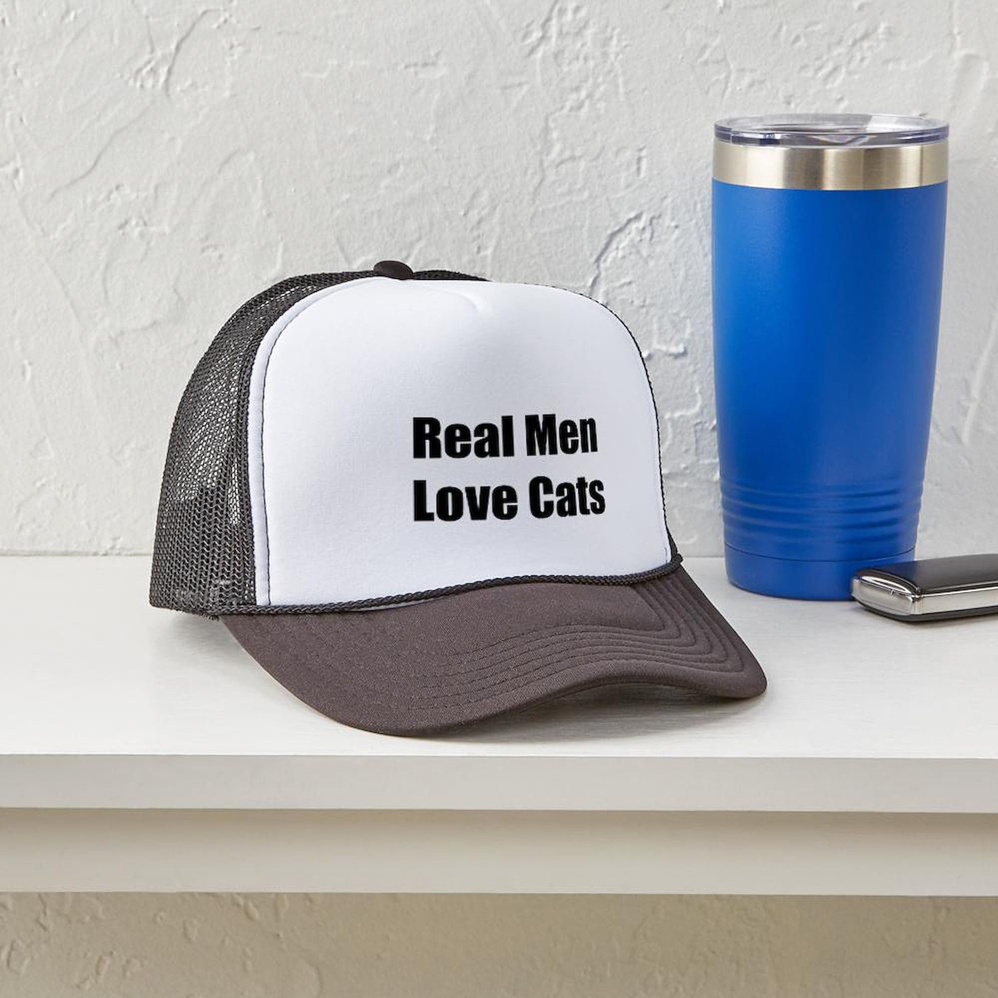 Real Men Love Cats Trucker Hat - Adjustable Snapback Cap for Men - Perfect for Casual Wear, Outdoor Activities & Cat Lovers