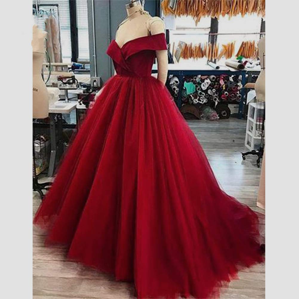 Lemai Women's Off The Shoulder Formal Ball Gown Long Tulle V Neck Prom Dresses - Elegant Evening Gown for Homecoming, Wedding, and Special Occasions
