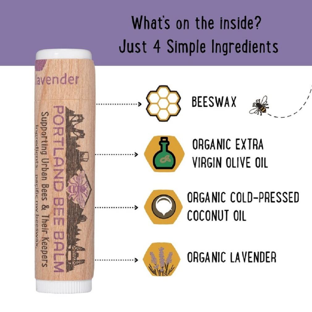 **All-Natural Portland Bee Balm Handmade Beeswax Lip Balm – Lavender Scented (1 Count) | Moisturizing & Soothing for Dry Lips, Perfect for Travel & Daily Use**
