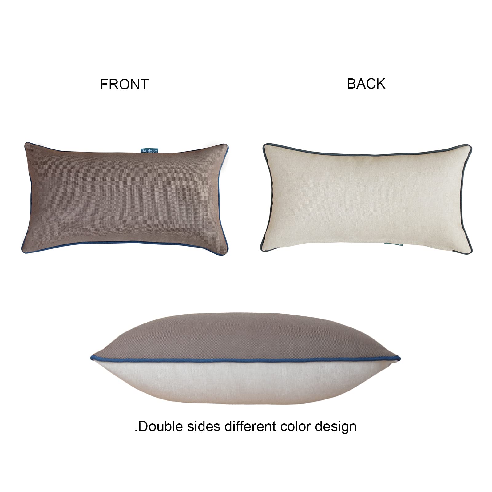 **Waterproof Outdoor Lumbar Pillows Set of 2 - 10x18 Inch Rectangle Patio Cushions for Garden, Poolside, and Porch Furniture - Decorative Brown & Beige Waist Pillows**
