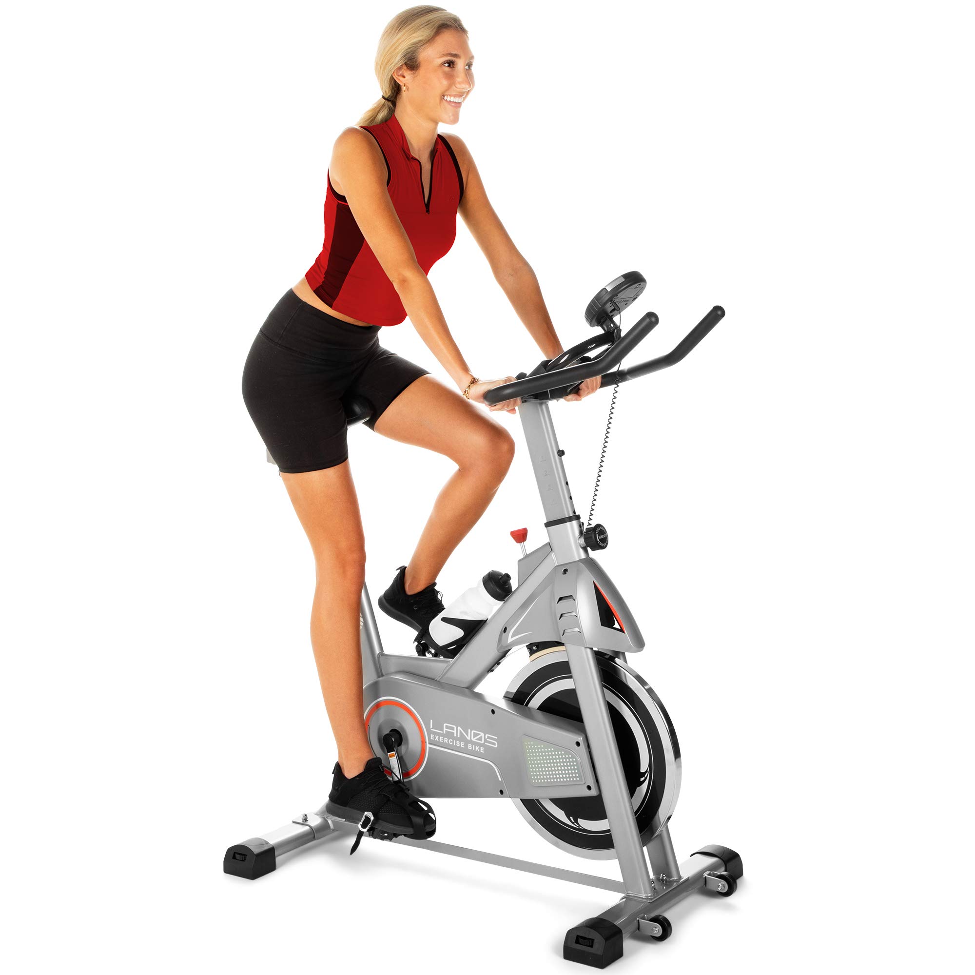**Lanos Exercise Bike for Home Gym - Indoor Cycling Bike with Silent Belt Drive, Comfortable Seat & iPad Holder - Cardio Workout Equipment for Men & Women - Perfect for Small Spaces, Apartment & Office Use**