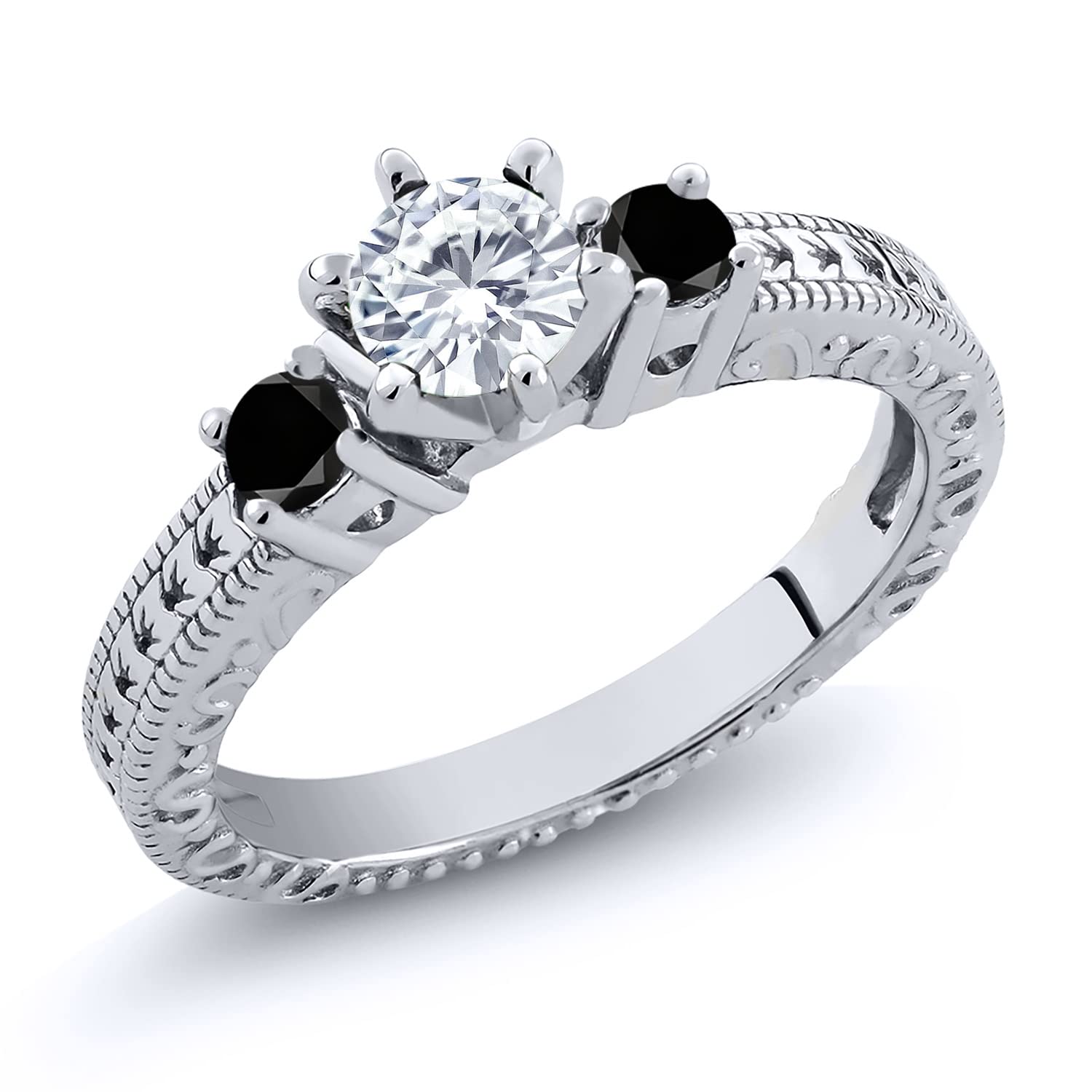 925 Sterling Silver Black Diamond & Moissanite Ring Set (0.70 Cttw) - Elegant Wedding Band & Anniversary Jewelry Gift for Women - Perfect for Engagement, Valentine's Day & Special Occasions