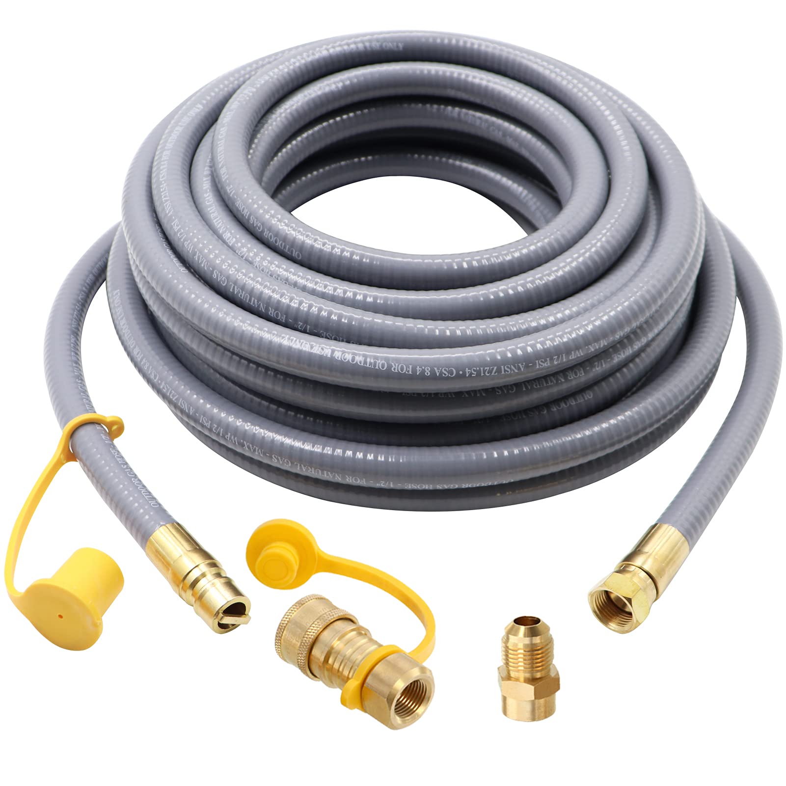 48 Feet 1/2-Inch CSA Certified Natural Gas Hose with Quick Connect Fitting - Compatible with BBQ Grills, Pizza Ovens, Patio Heaters & More | Propane to Natural Gas Conversion Kit for Outdoor Cooking & Heating Appliances