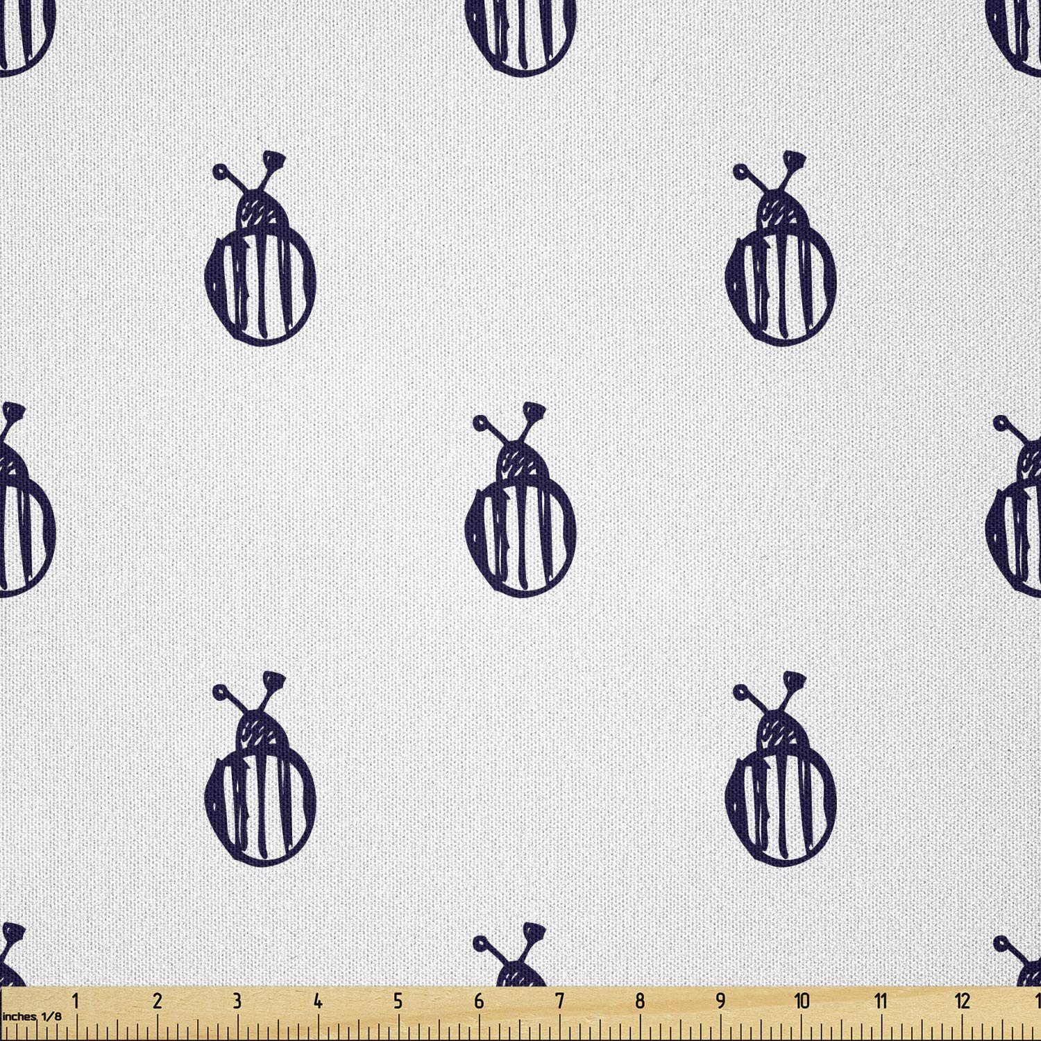 Ambesonne Blue and White Microfiber Fabric by The Yard - Hand Drawn Insect Doodle Design (Colorado Beetle) for Arts & Crafts, Home Decor & DIY Projects - 10 Yards of Dark Blue & White Textile - Perfect for Sewing, Upholstery, Quilting and Wall Hangings