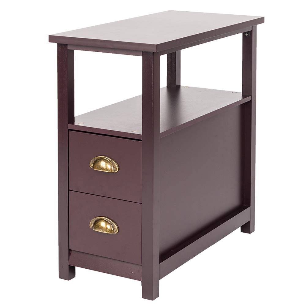 Teeker 2-Tier Nightstand with 2 Drawers - Narrow Side Table for Bedroom, Living Room & Coffee - Perfect for Small Spaces, Apartment & Dorm Room Organization