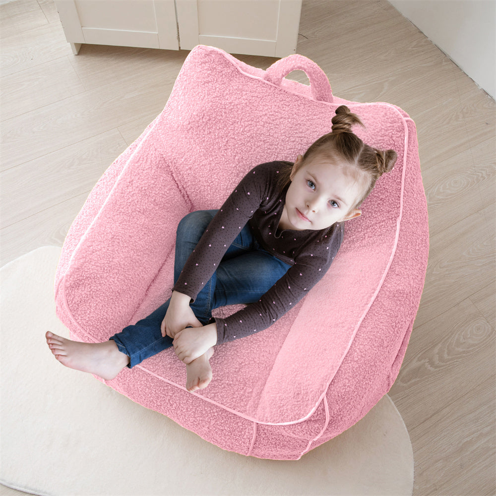 MAXYOYO Sherpa Kids Bean Bag Chair - Soft Fluffy Bean Bag Couch with Decorative Edges for Children's Room, Nursery, Playroom & Bedroom (Light Pink) - Perfect for Reading, Relaxing & Playtime