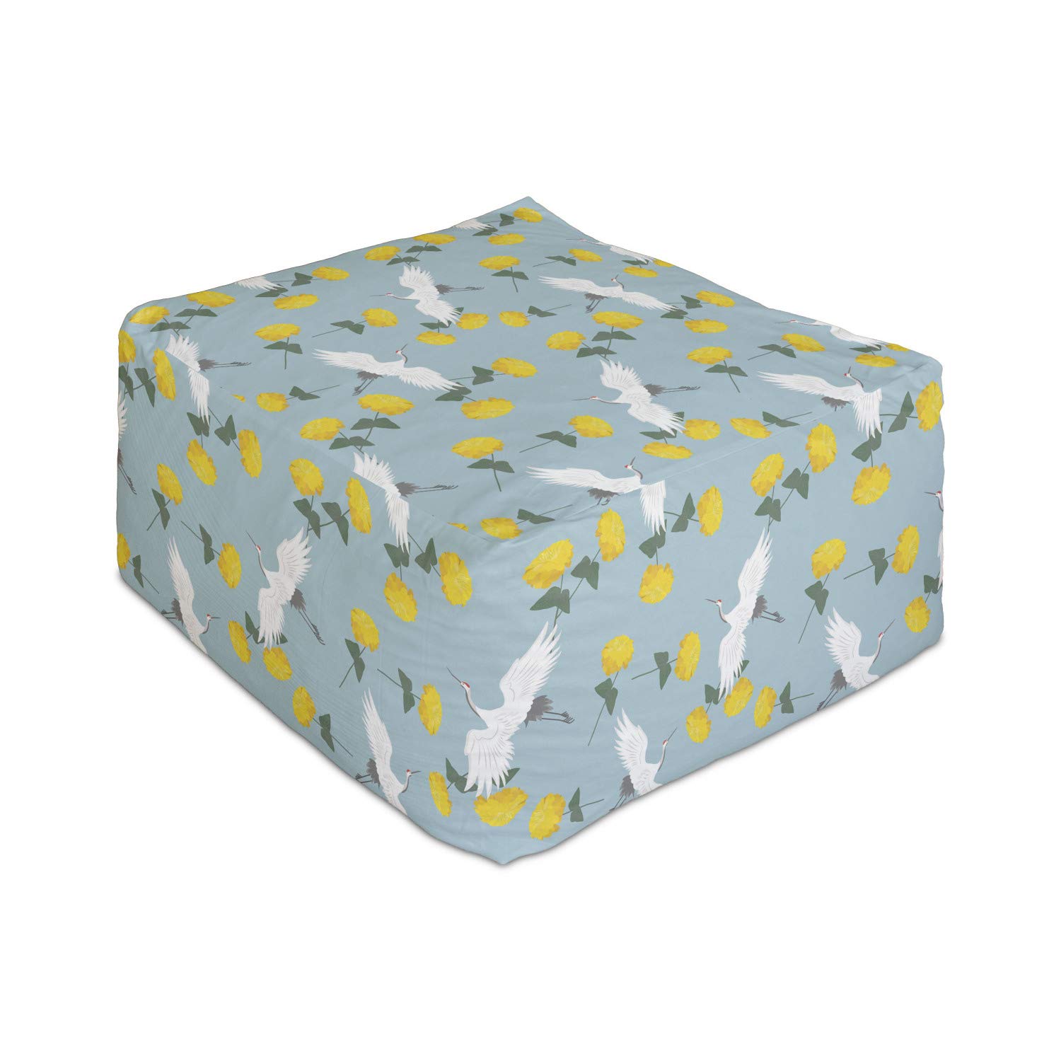 Ambesonne Yellow Bird Pouf - Flying Cranes Ottoman for Living Room & Office - 25