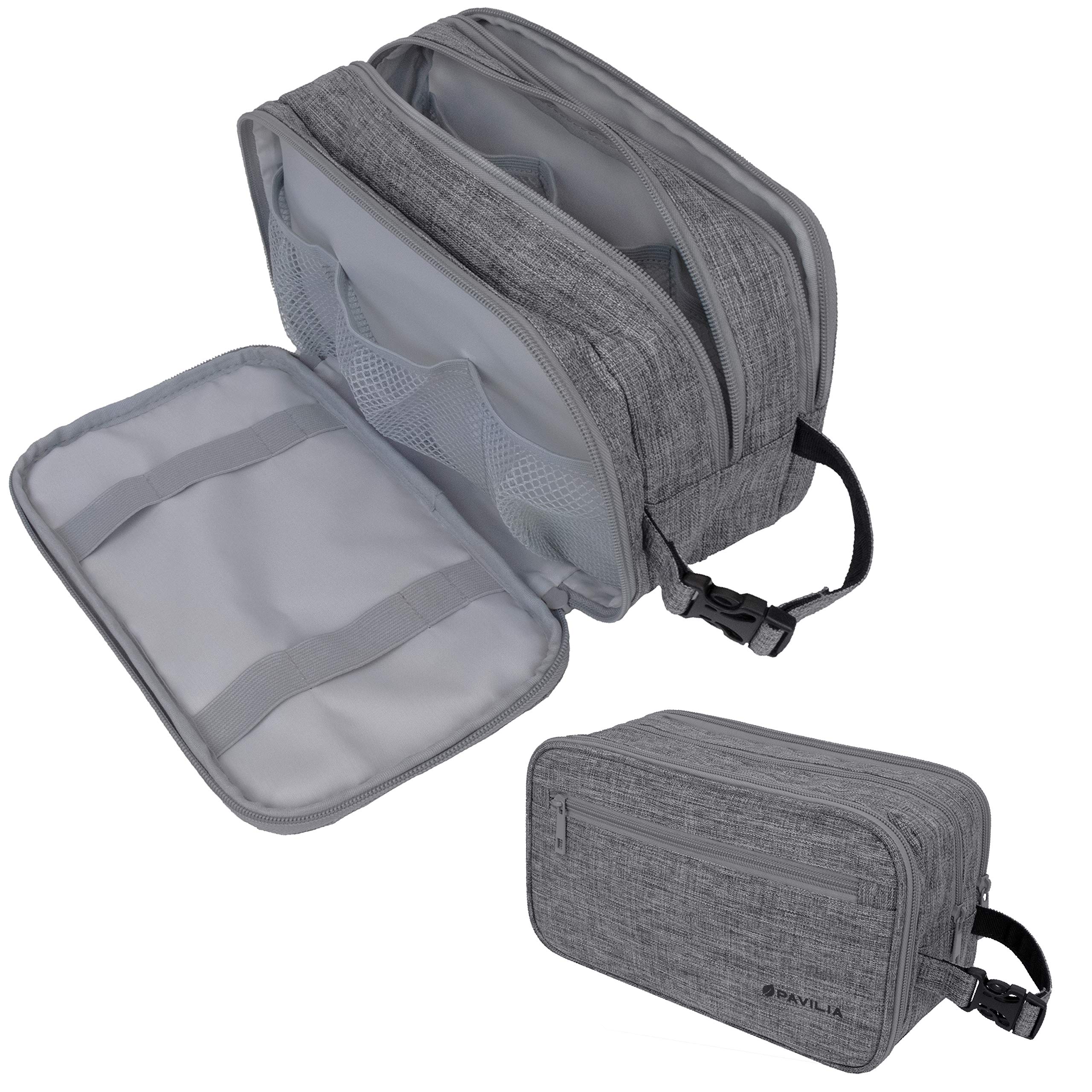 PAVILIA Men's Travel Toiletry Bag - Waterproof PU Leather Dopp Kit Organizer for Shaving, Cosmetics & Grooming Essentials | Perfect for Business Trips, Gym & Vacation (Black)